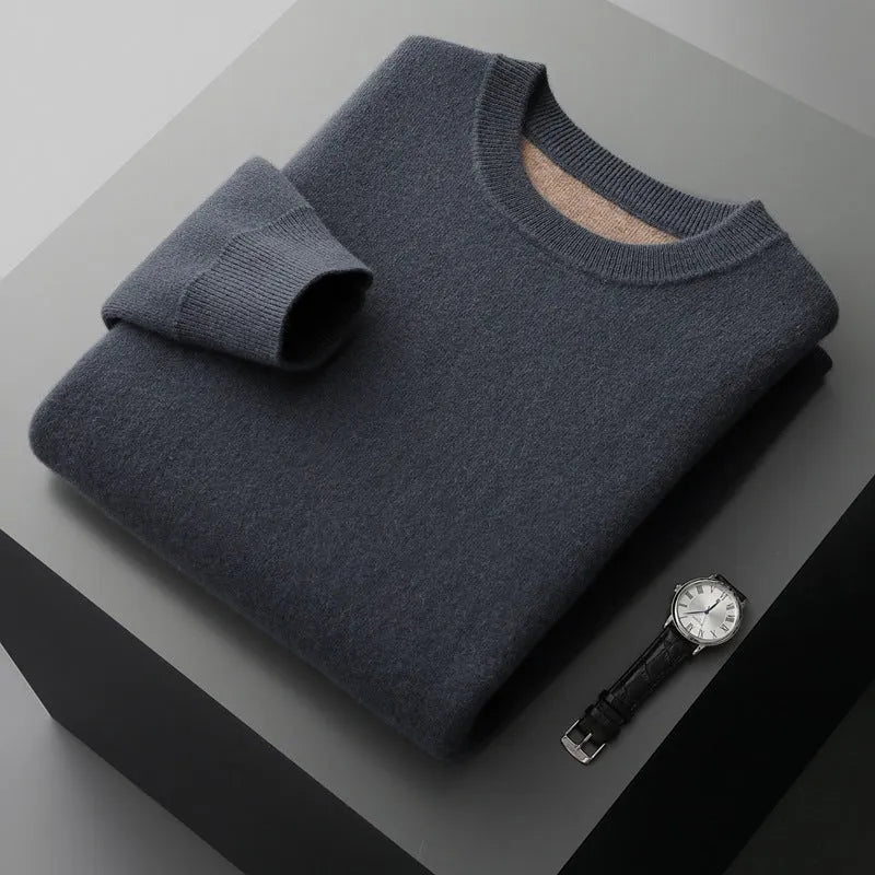 Thickened wool round neck loose casual pullover sweater in Elephant Gray with regular yarn texture
