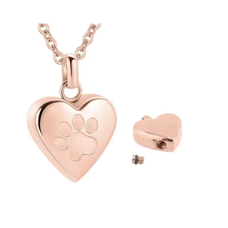 Openable titanium steel heart pendant necklace with love paw print design in multiple colours.