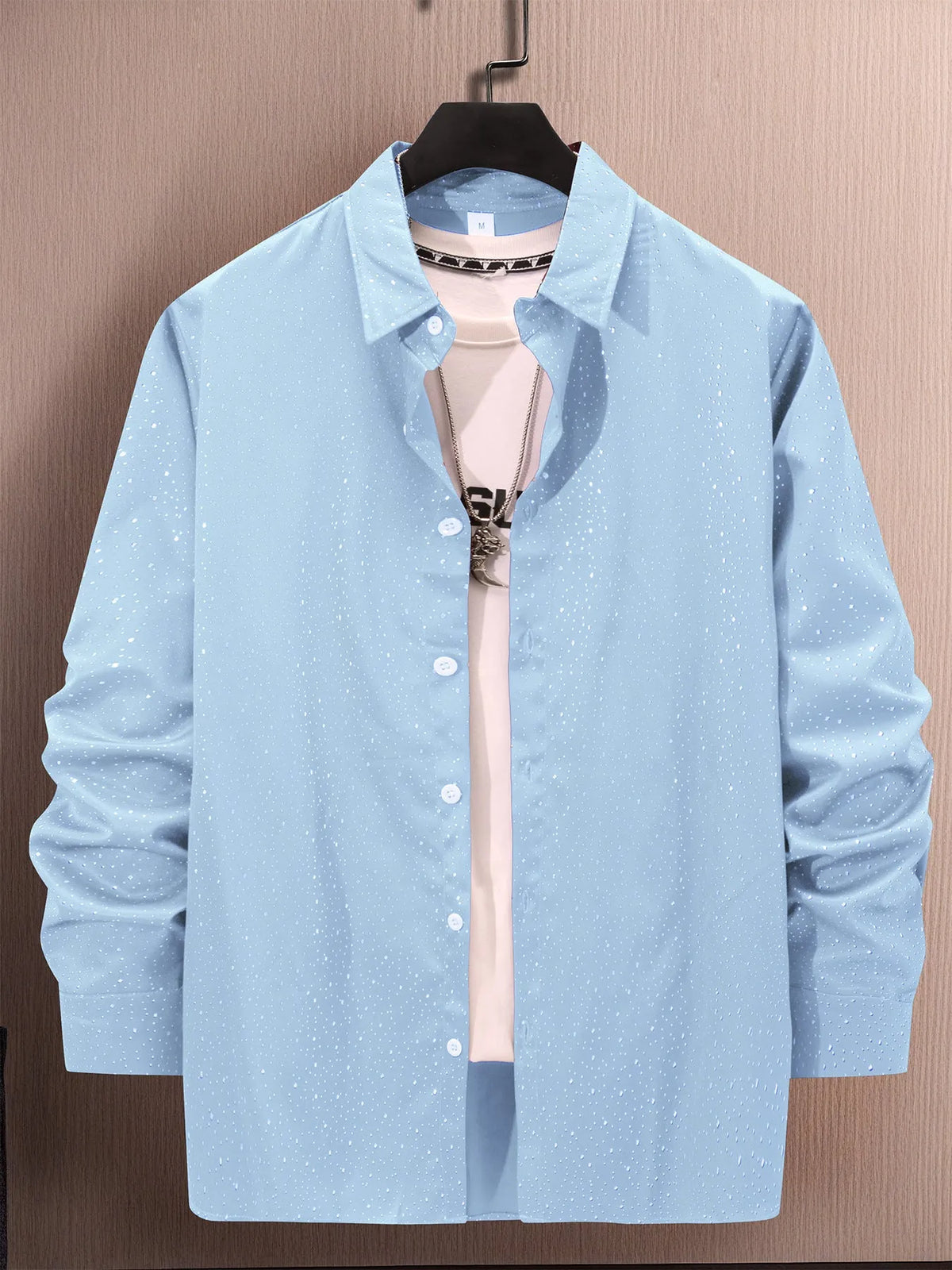 Polka dot bronzing printed casual long sleeve shirt cardigan in black, sky blue, white, dark red, or navy blue