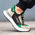 Black green mesh plastic steel toe safety shoes with flyknit upper and low-top design