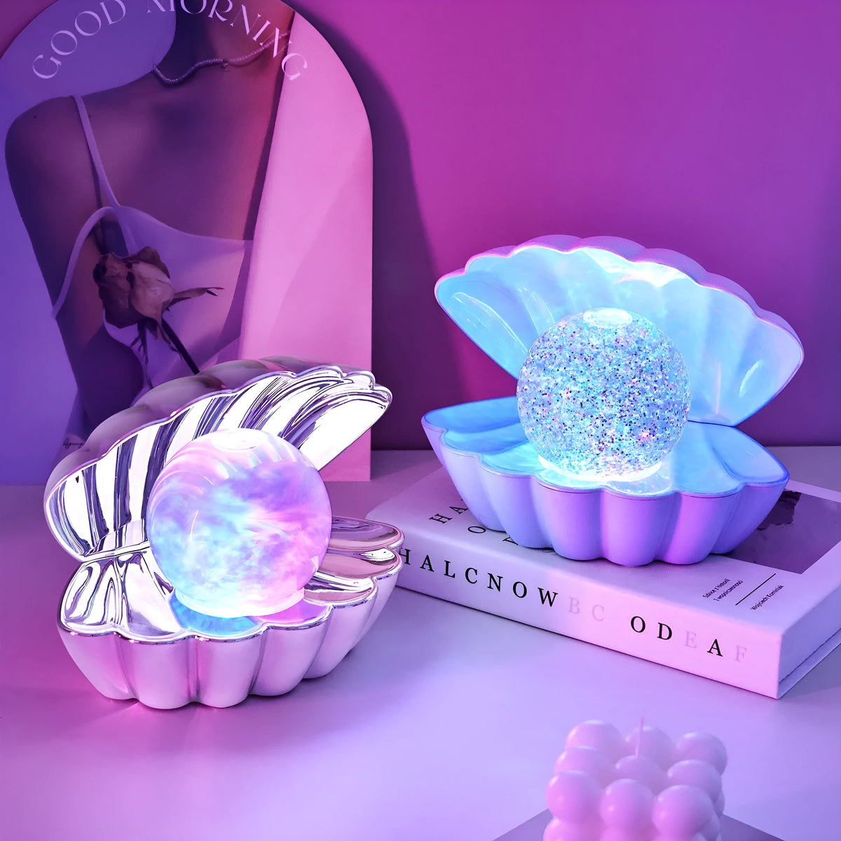 Shell-shaped neon night lamp with battery power in decorative colours