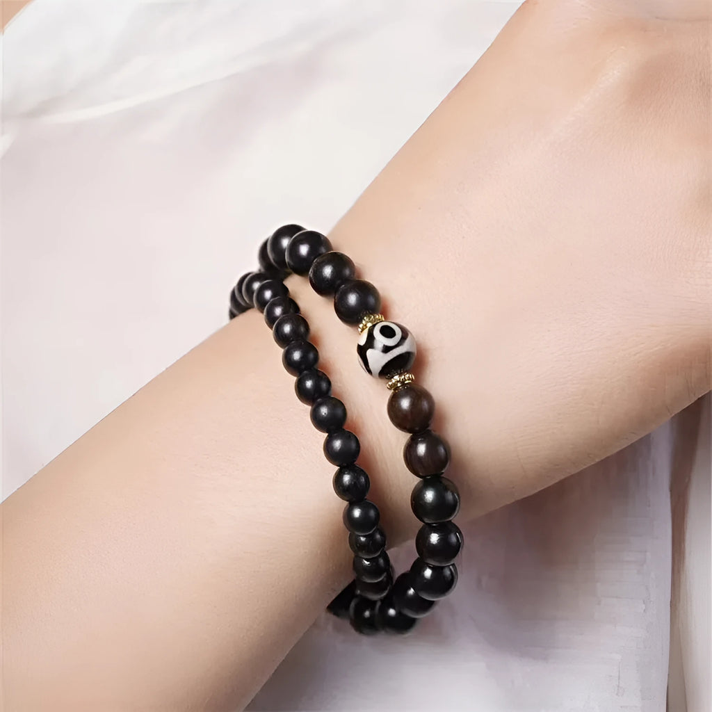 Tibetan ebony wood beads bracelet with 8mm beads and adjustable knot closure