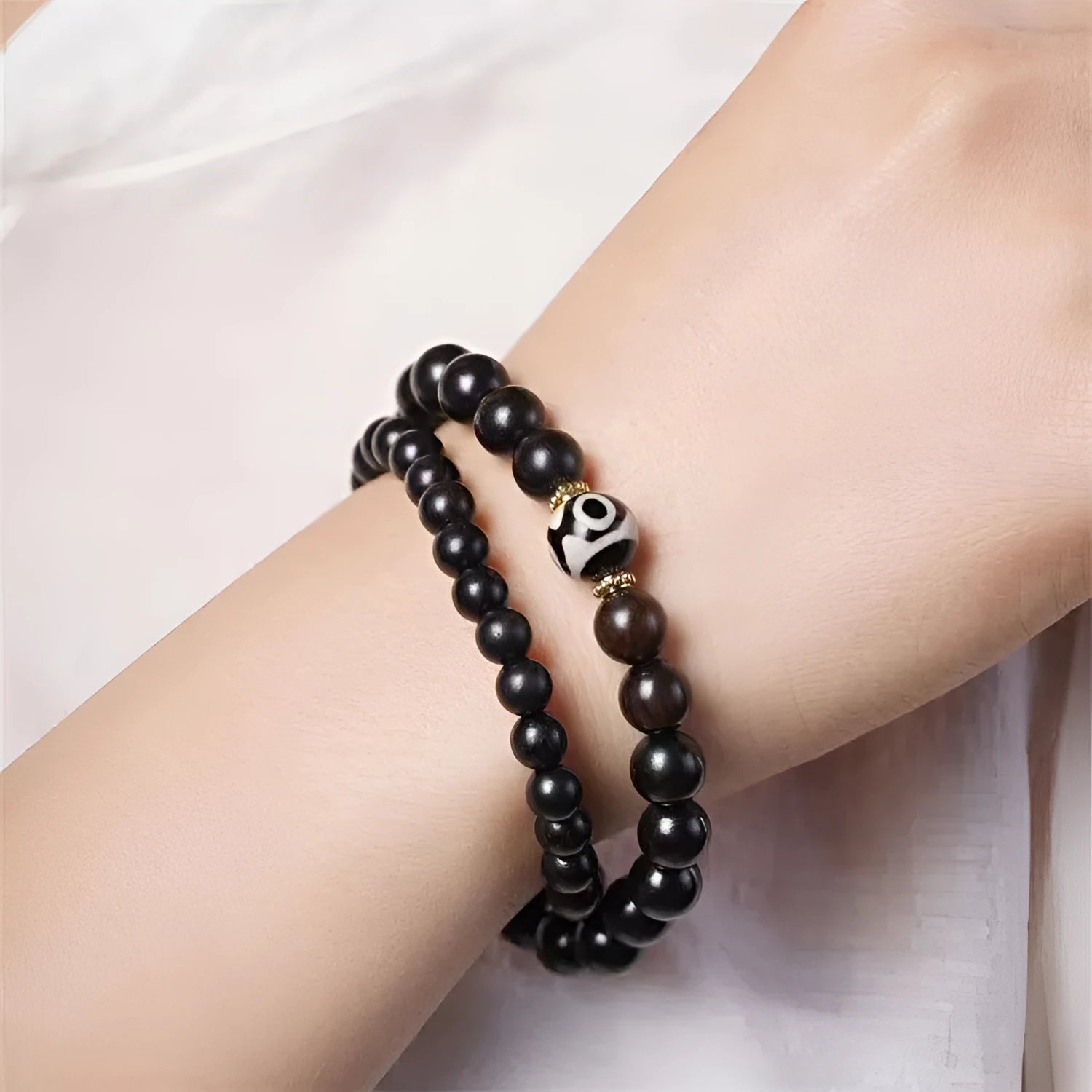 Tibetan ebony wood beads bracelet with 8mm beads and adjustable knot closure