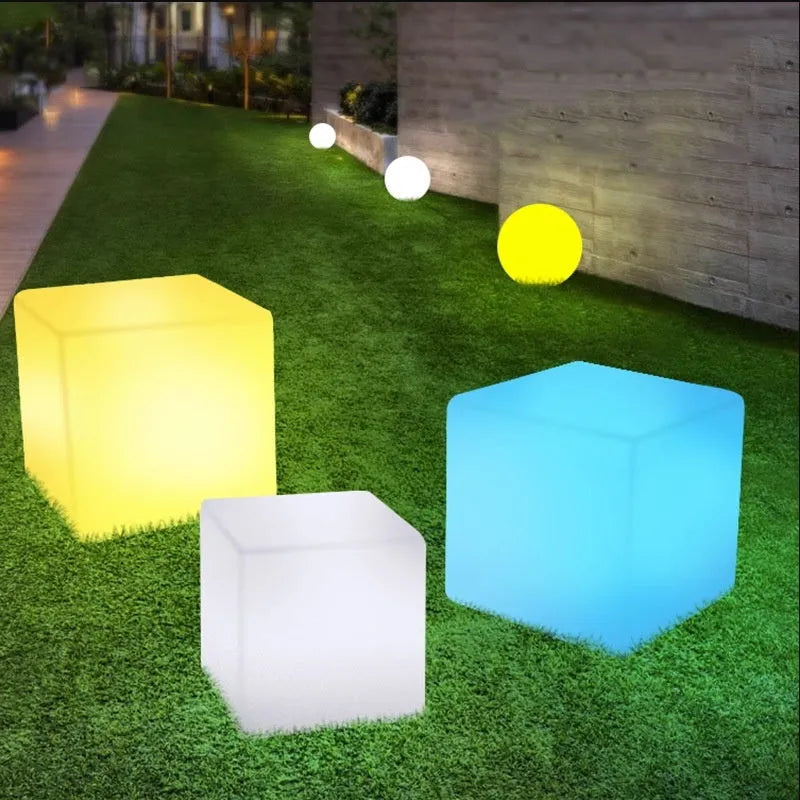Square LED cube light stool in modern design with waterproof construction