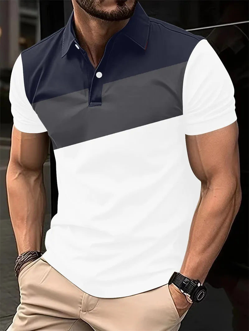 Men's loose fit grey t-shirt with a colourful 3D digital printed abstract pattern on the front.
