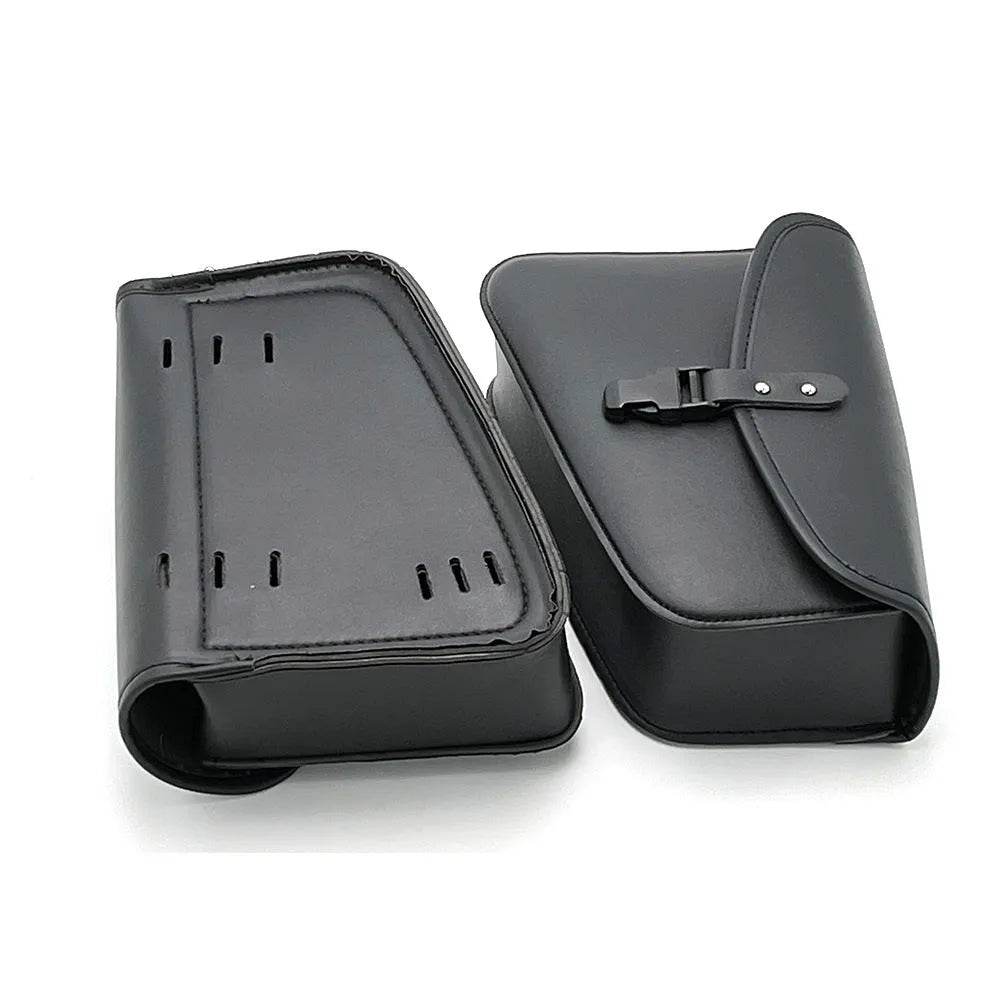 Black PU artificial leather motorcycle swingarm bag mounted on Harley Sportster