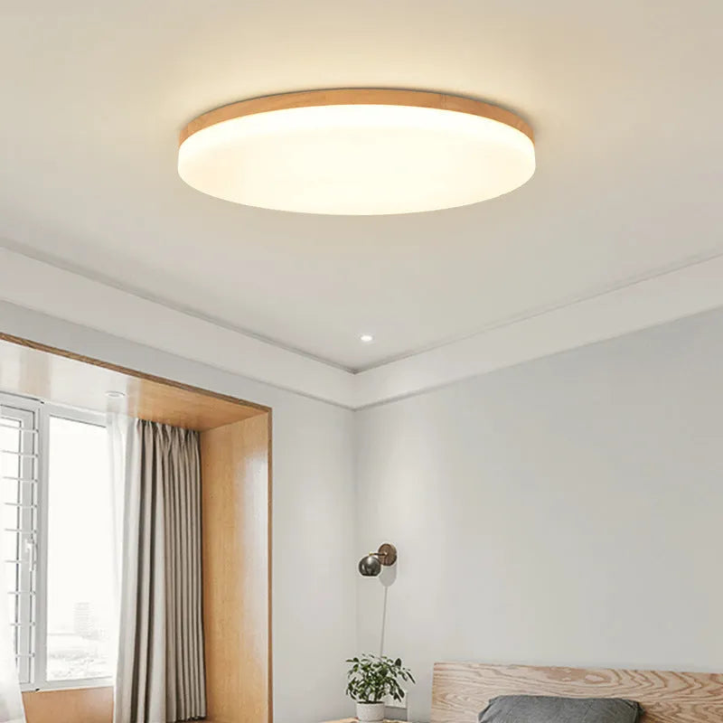 Japanese minimalist wooden art ceiling lamp with acrylic shade in three size options