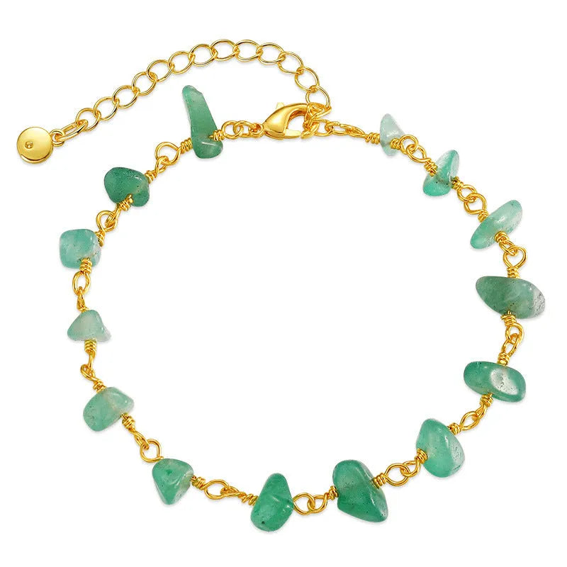 Irregular natural gravel turquoise bracelet in 18K copper geometric design with crystal embellishments