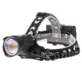 Black USB rechargeable headlight with telescopic zoom lens and head strap