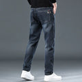Blue grey slim straight casual trousers with micro-elastic polyester fabric and mid-waist design