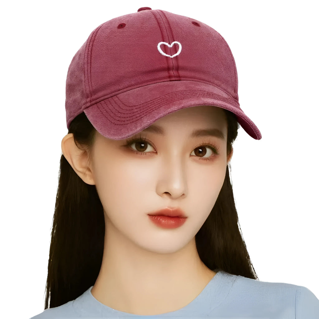 Cotton baseball cap with small love embroidery in adjustable size for sun protection