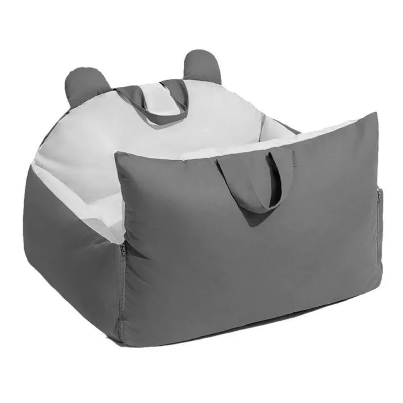 Removable washable dog car kennel in beige colour options, shown in a vehicle rear seat