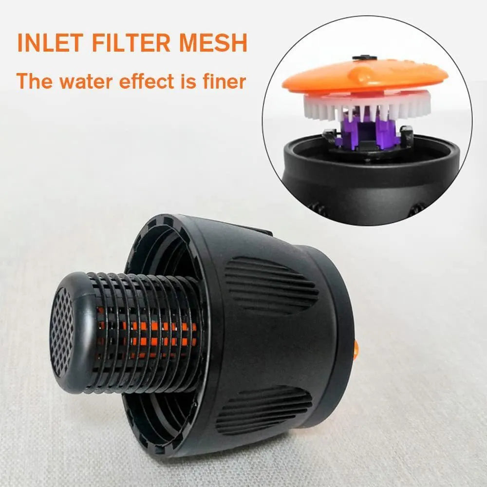 Retractable automatic rotating sprinkler tripod with stainless steel nozzle, 1/2 inch thread, 15°-360° adjustable angle.