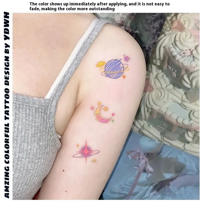 Butterfly moon colour shoulder clavicle tattoo sticker water transfer printing Chinese style geometric design