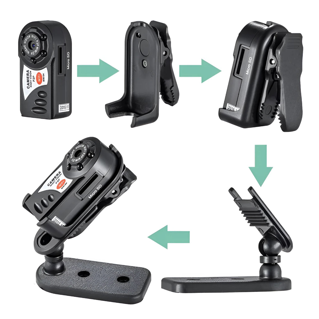 Black wireless network camera with lens, LCD screen, and Wifi for remote monitoring.