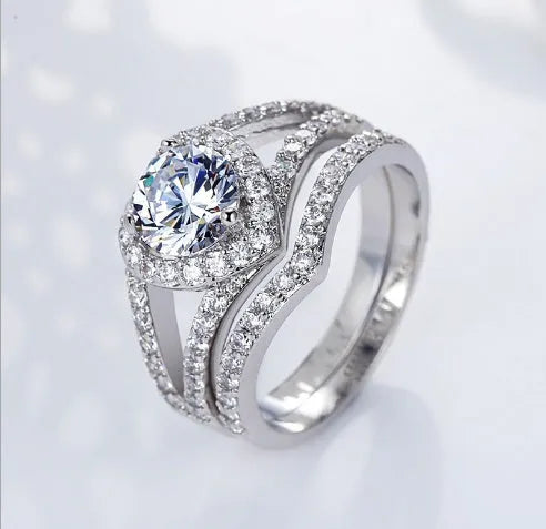 Heart-shaped diamond ring with 18k platinum plated alloy band, 12g, sizes 6-10, blue or white stone