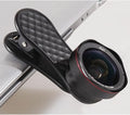Black silver and rose gold 0.6X wide-angle and 15X macro mobile phone lens kit with clip and storage box