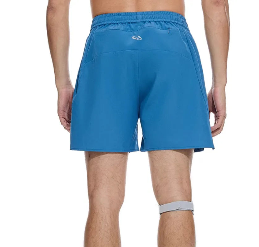 Men's black four-point stretch running shorts with laser-punched stitching detail