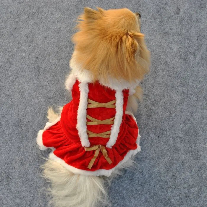 Red velvet pet skirt for female dogs and cats, sizes XS to L, casual style