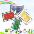 48 plastic educational microscope slides with plant and animal specimens in red, green, yellow, blue boxes.