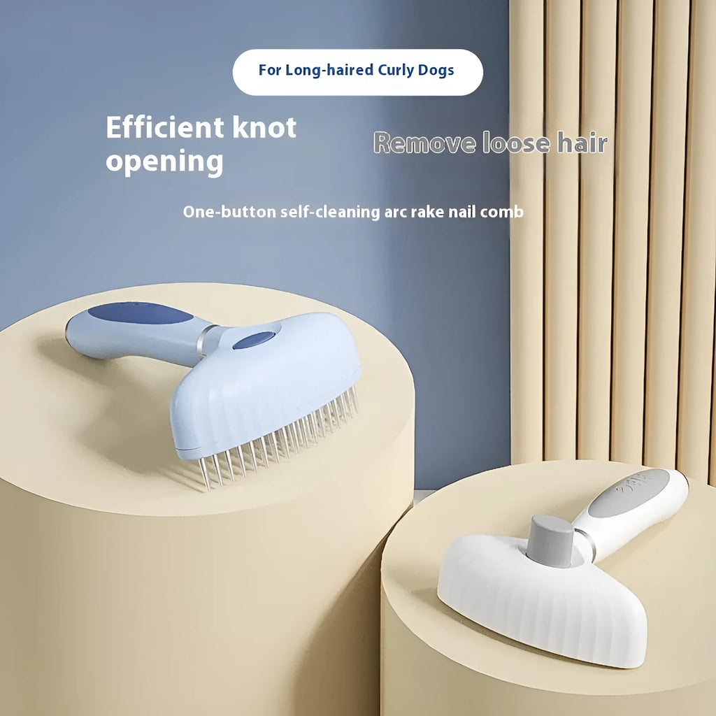 Double row stainless steel pet comb for dog napping hair removal in azure light blue