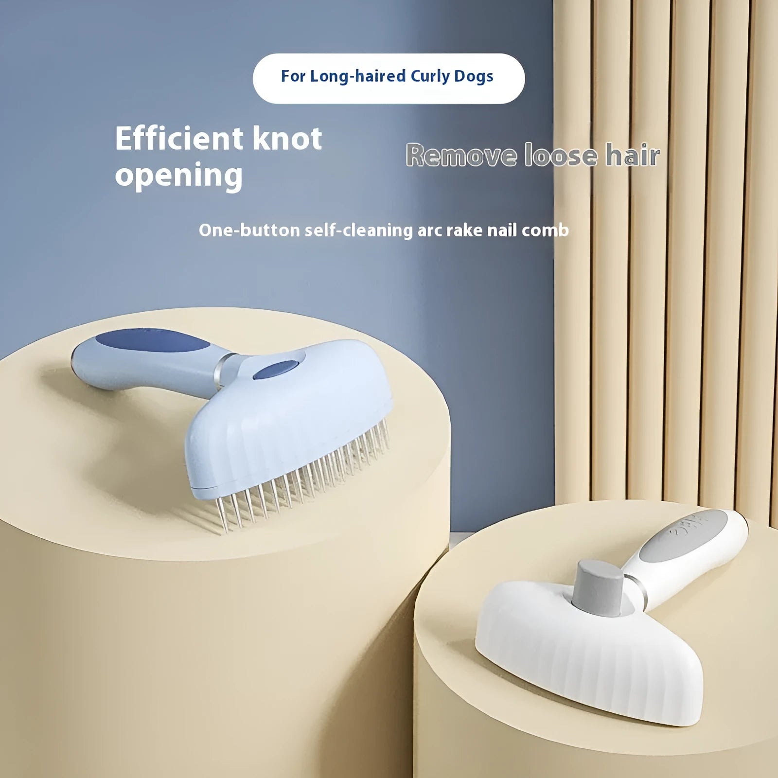 Double row stainless steel pet comb for dog napping hair removal in azure light blue