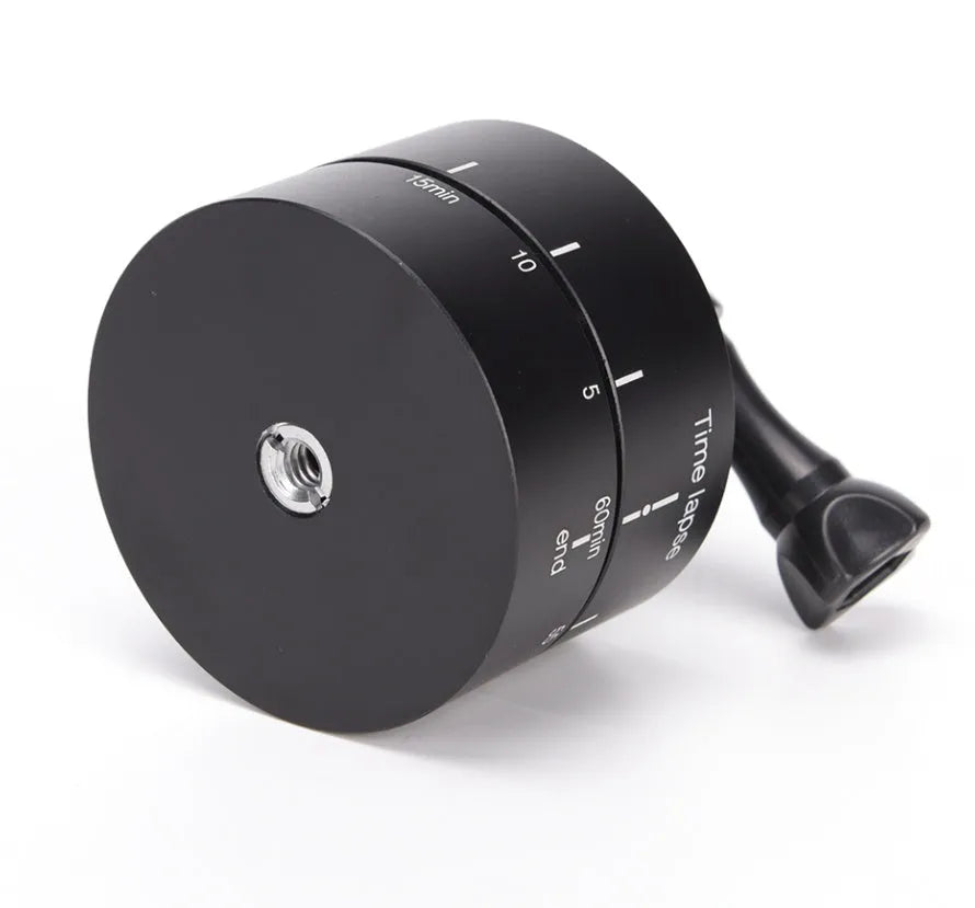 360-degree auto rotate camera tripod head on a tripod, compatible with GoPro and DSLR cameras.