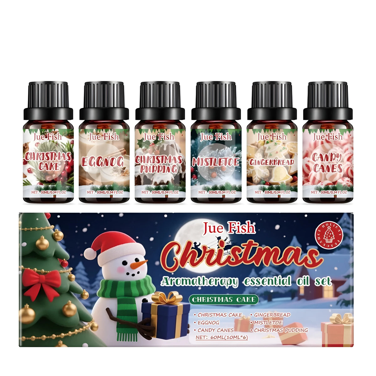 Christmas essential oil set with six festive fragrances in 10ml bottles