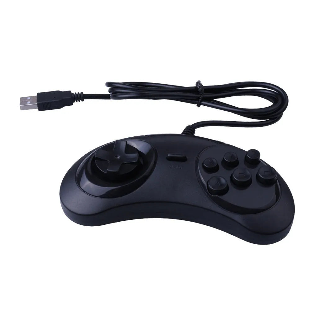Black Sega USB PC game controller with 1.8 metre cable on desk