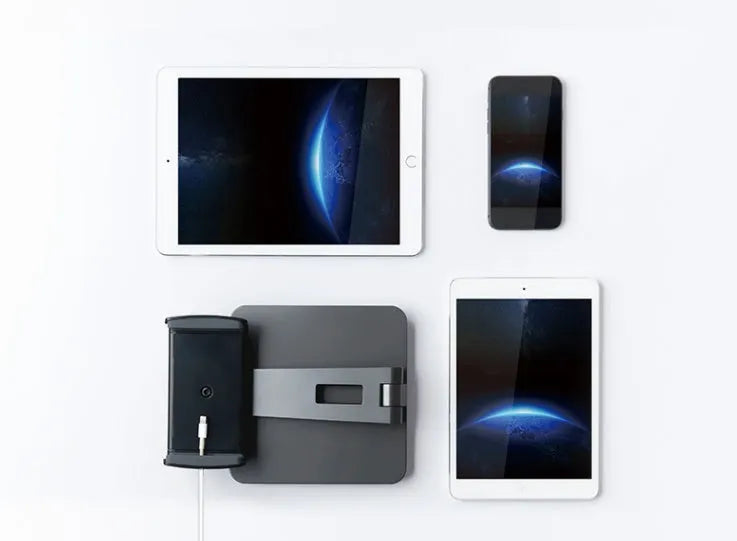 Folding aluminium phone and tablet holder with 360-degree rotating base