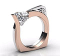 Rose gold women's couple ring with geometric design and zircon stone detailing