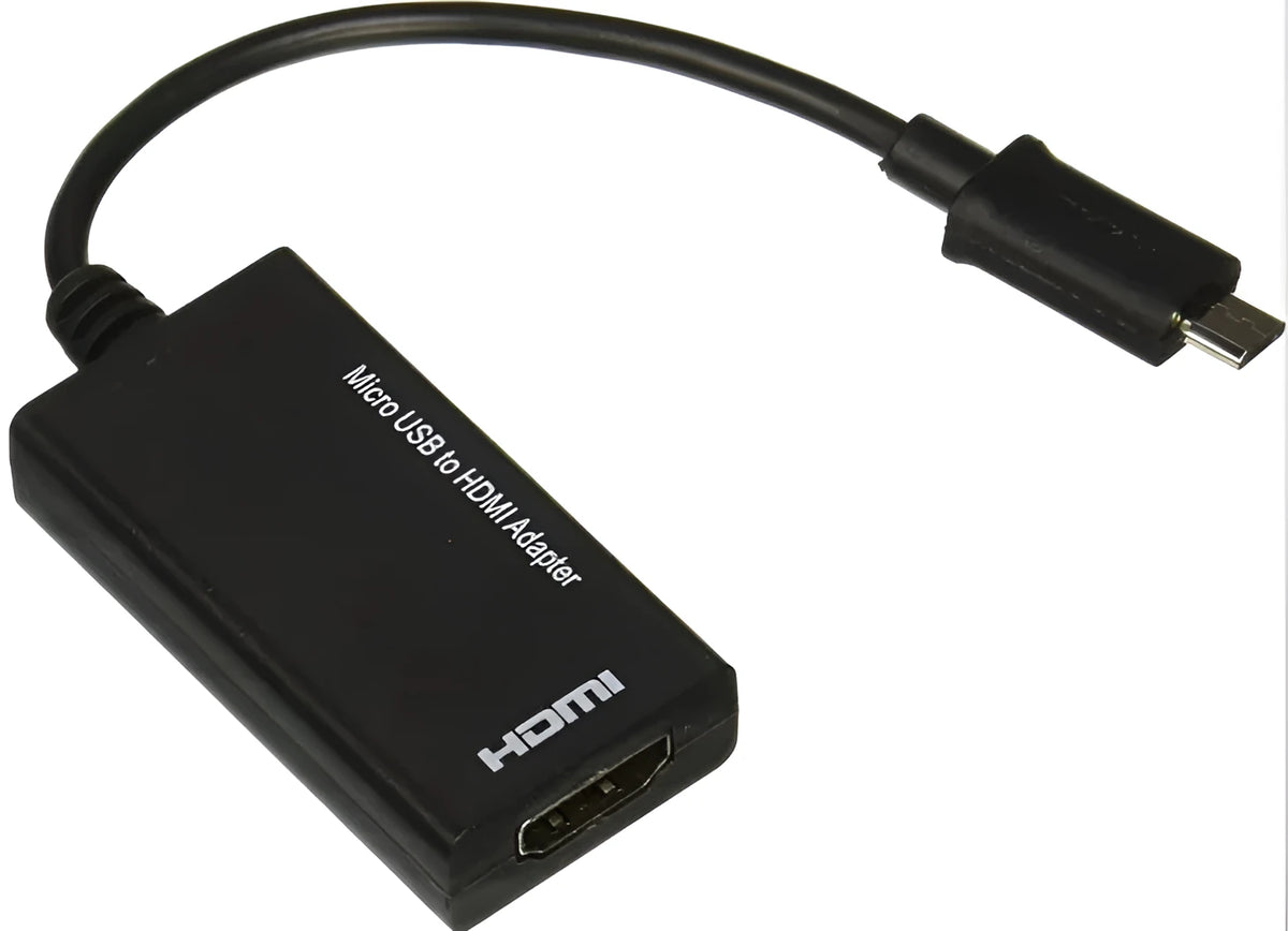 Black DisplayPort to HDMI adapter cable with 12cm length and micro USB connector