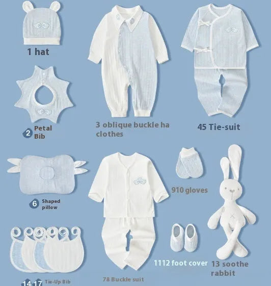 Newborn baby clothes gift set in blue princess style, 100% cotton, with 21 to 27-piece options for 0-6 months