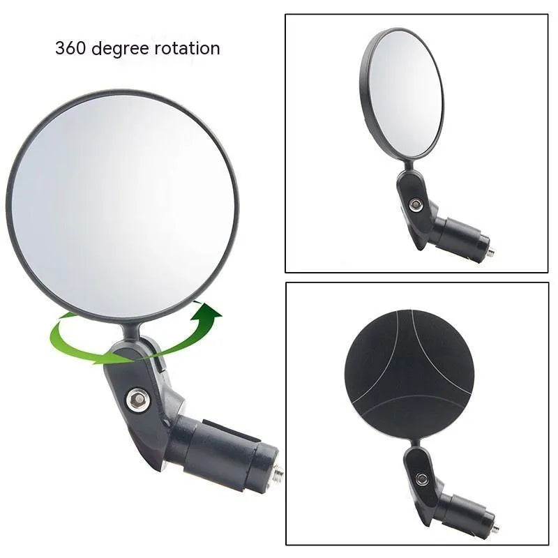 Black foldable convex rearview mirror for vehicles showing 7 cm diameter reflector and adjustable mounting