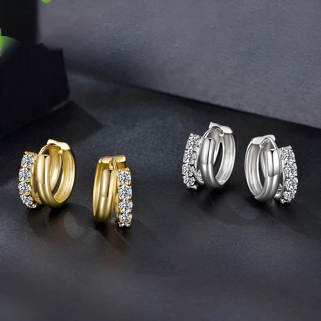 Silver Ziyun double layer moissanite ear clip in 925 silver with D colour stone and electroplated finish