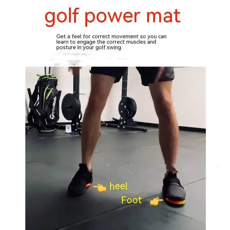 Orange natural rubber golf strength training mat for centre of gravity practice