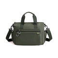 Men's Oxford cloth single shoulder travel bag, horizontal square zip satchel, shown in black, blue, green, or grey, sizes S and M.