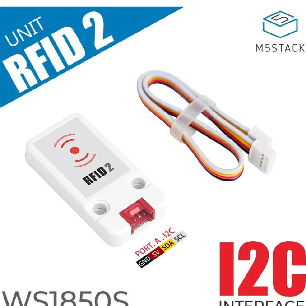 M5Stack RFID2 NFC reader module measuring 7x2 cm with HY2.0-4P cable and LEGO-compatible mounting holes