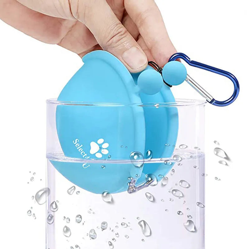 Yellow silicone dog training treat pouch with hook & loop closure showing 9x9.5cm dimensions