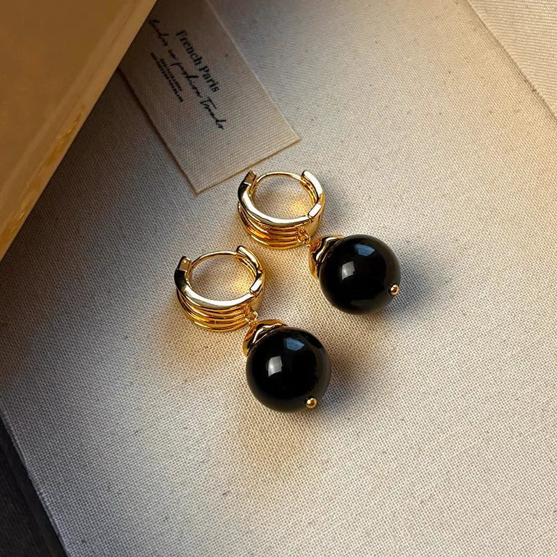 Geometric tigereye earrings for women with gold plating in black and brown colours