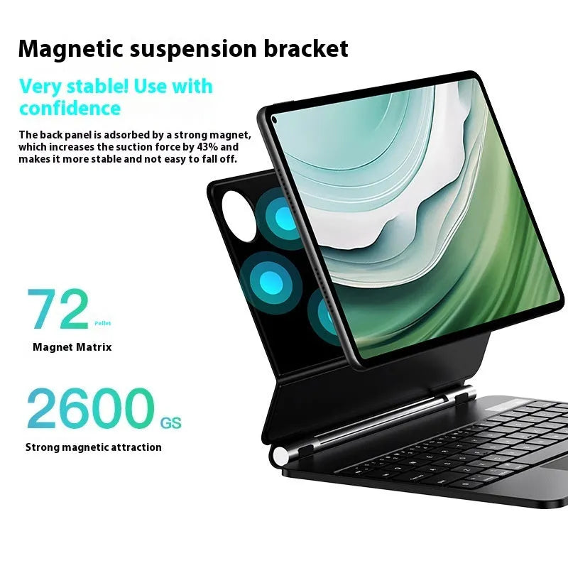 Huawei Matepad 11 magnetic wireless keyboard cover in black showing Bluetooth connectivity and protective case design