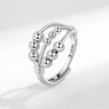 Open adjustable copper ring with three-layer beaded texture and white gold electroplated finish for women