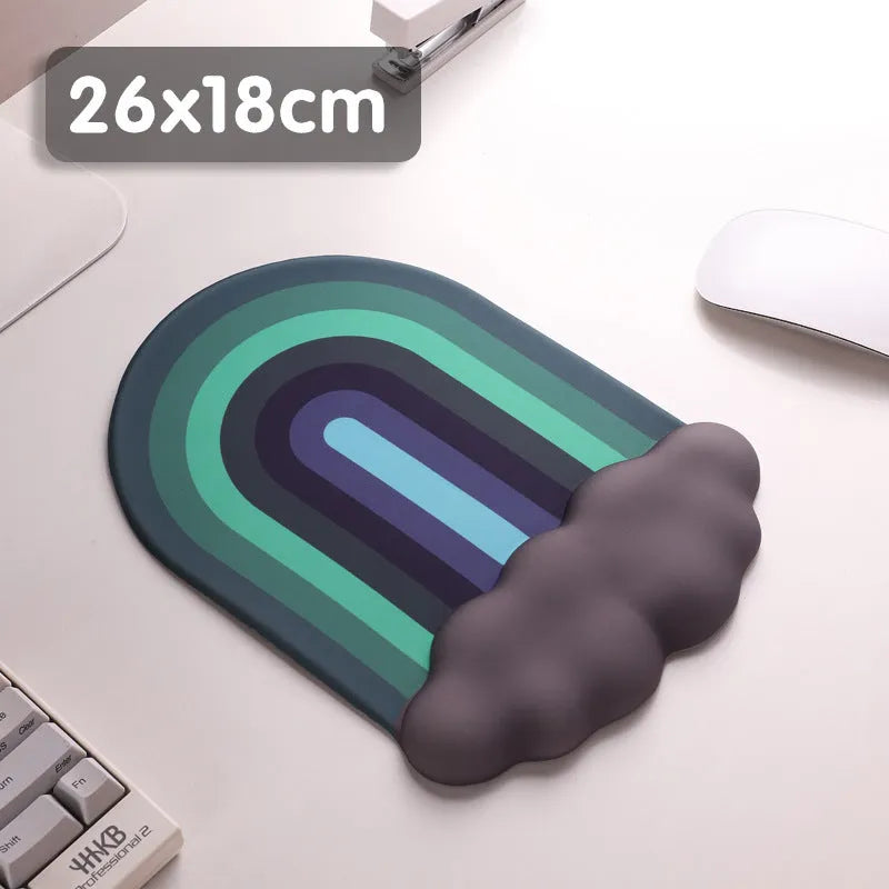 Silica gel wrister mouse pad with cloud rainbow pattern in white black grey or red silicone