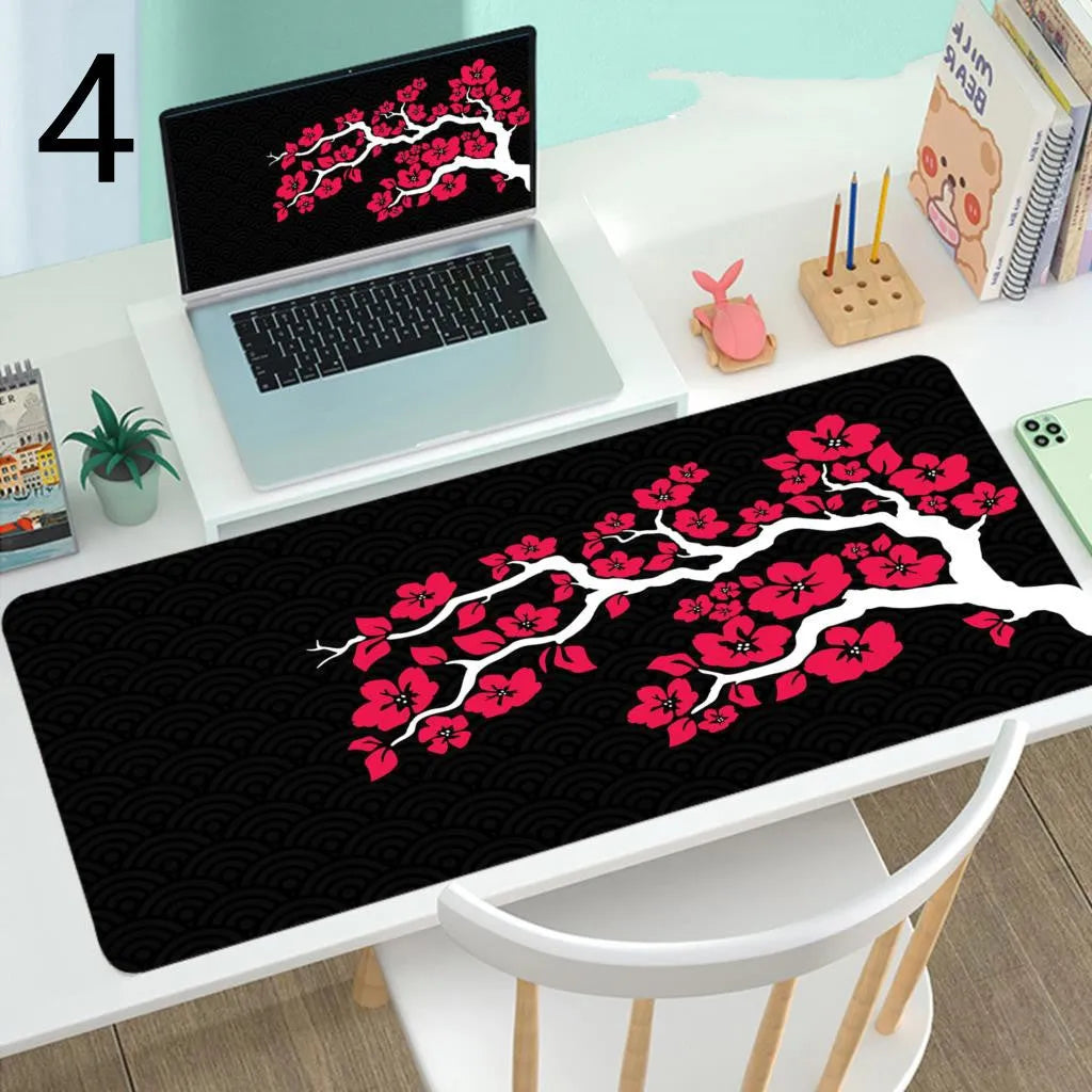 Large rubber gaming mouse desk mat with printed design, available in multiple sizes and thicknesses