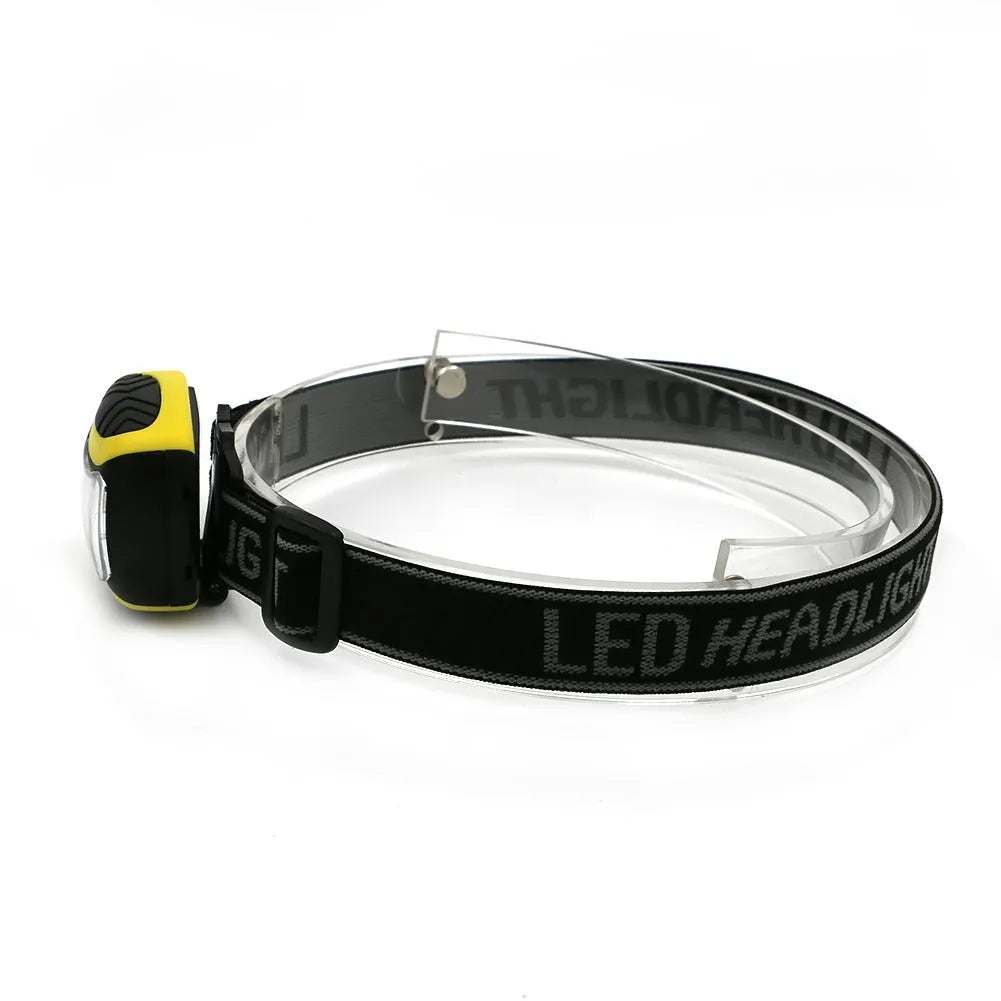 Yellow three-speed COB LED headlamp with adjustable head strap on a black background.