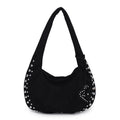 Soft plush fabric strapless tote handbag in retro style showing colour options