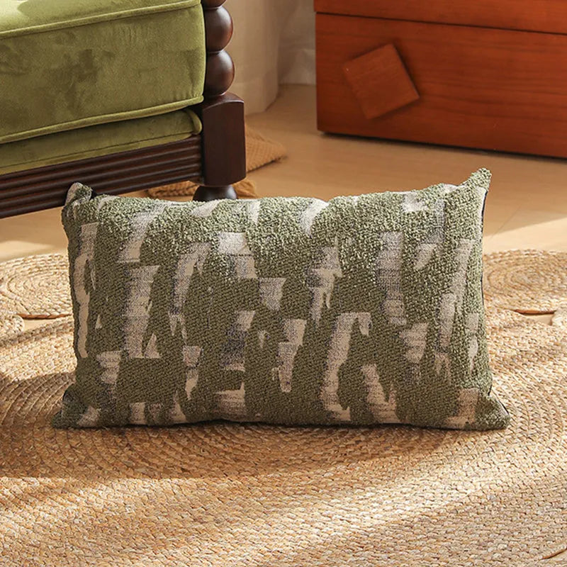 Square 45cm jacquard sofa cushion with woven plant and flower pattern in retro Nordic style.