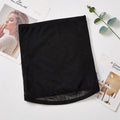 Mesh belly band waist shaping strap in black and skin colour options on size chart