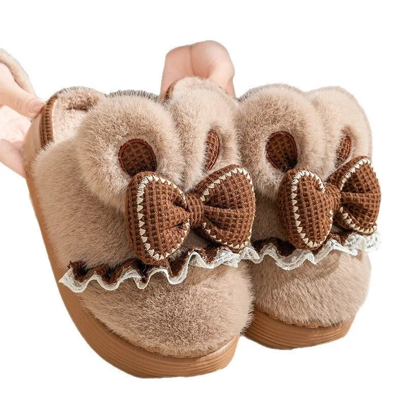 Indoor warm non-slip couples cotton shoes with suede upper and EVA sole in brown, khaki, and black and white