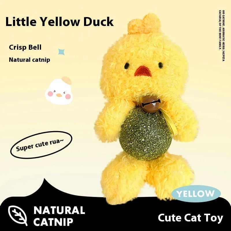Brown Bear plush cat toy with a bell and catnip ball, measuring 15cm high.